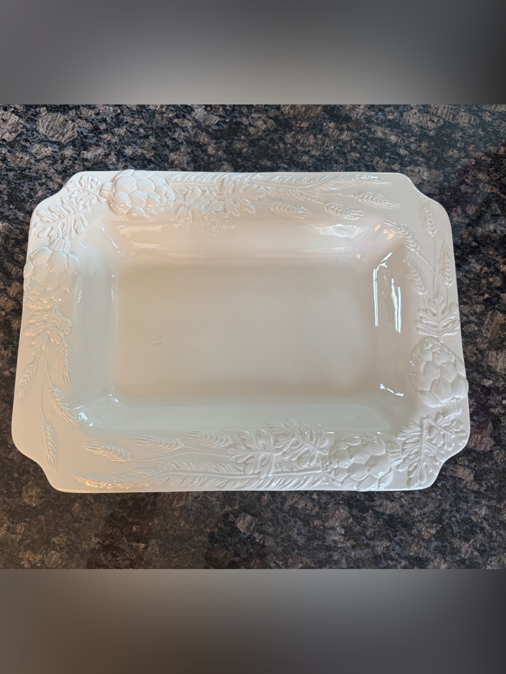 White Embossed Ceramic Serving Platter - Classic Home Dining